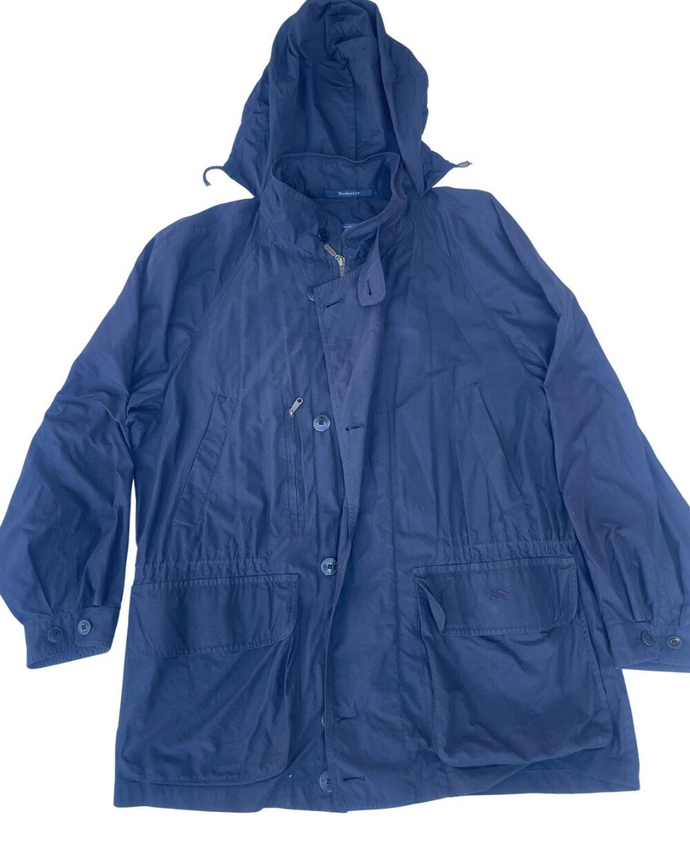 Burberrys Sport Collection Navy Retractable Hood Field Jacket Lined Coat
